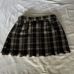NWT Sage Black and Cream Plaid Mini Skirt SZ: XS